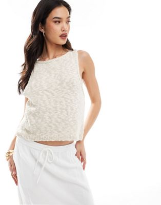 Pull & Bear Crochet Knit Tank Top In Ecru-white In Neutral