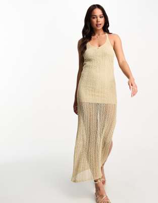 Pull&Bear crochet maxi dress in beige