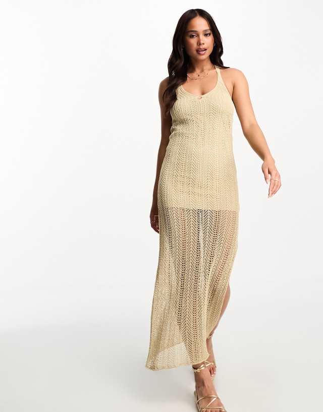 Pull&Bear - crochet maxi dress in beige