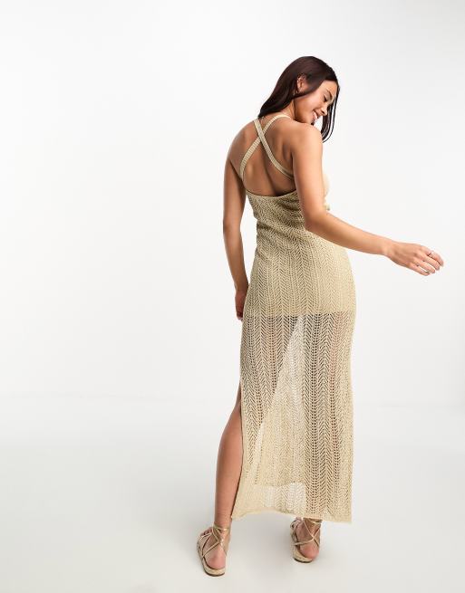 BEIGE LONG CROCHET DRESS – LES FLEURS STUDIO