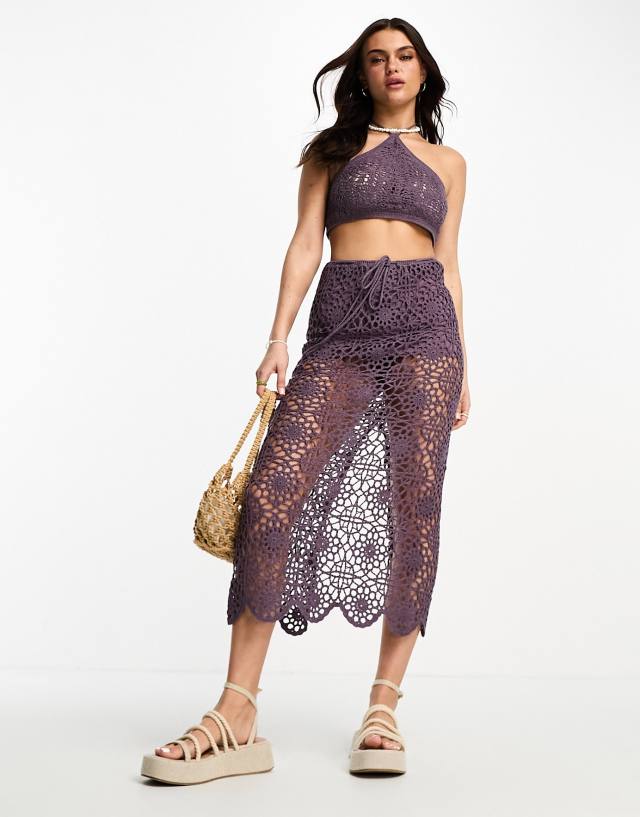 Pull&Bear - crochet maxi skirt co-ord in purple