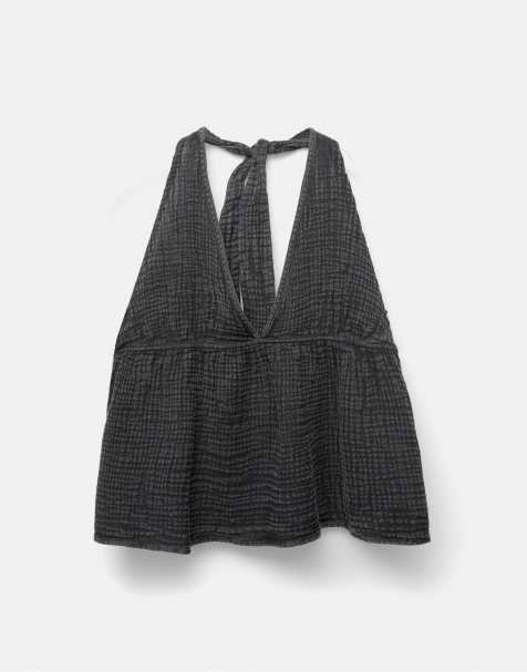 Pull&Bear Crochet racer top in grey - view 1