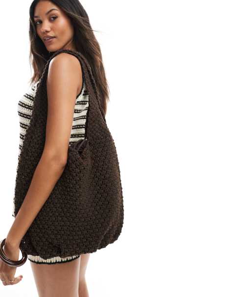 Pull&Bear crochet shoulder bag in brown - view 1