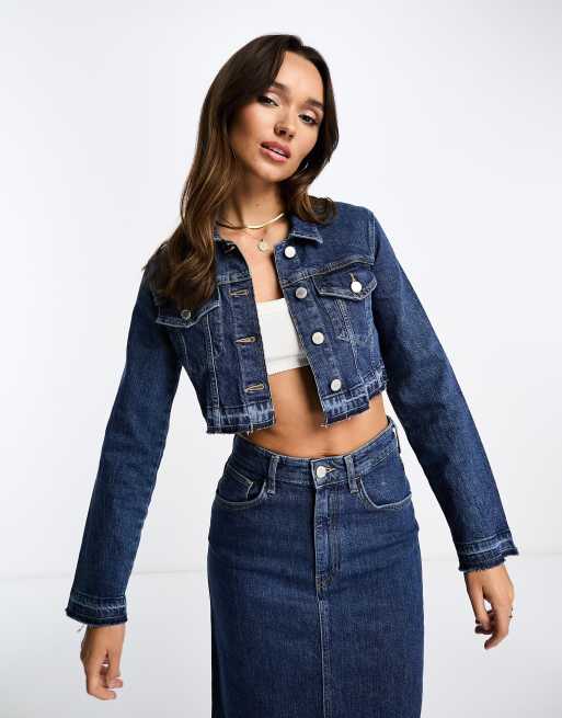 Pull&Bear crop denim jacket in dark blue (part of a set)