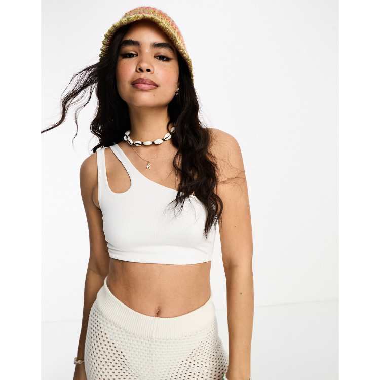 Pull Bear Crop top asym trique bretelle double Blanc ASOS