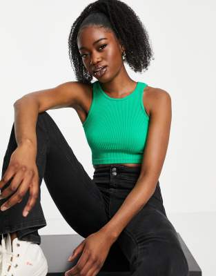 Pull&Bear - Crop top côtelé sans coutures - Vert | ASOS