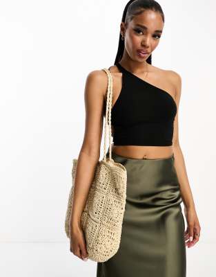 Pull&Bear - Crop top monospalla nero con dettaglio cut-out