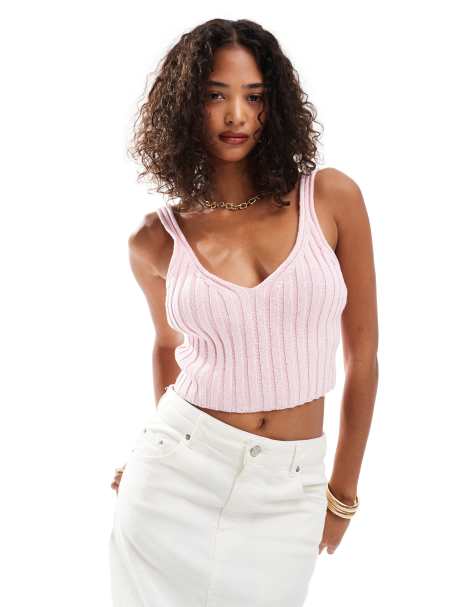 Pull&Bear - Crop top rosa in maglia all'uncinetto - view 1