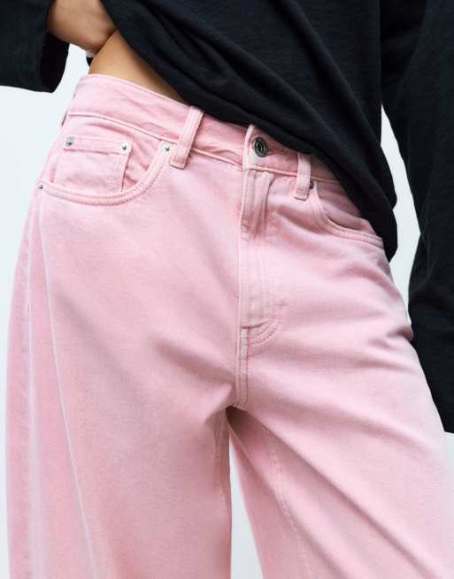Pull&Bear cropped baggy jeans med opsmøgede kanter i pink, 4 af 7
