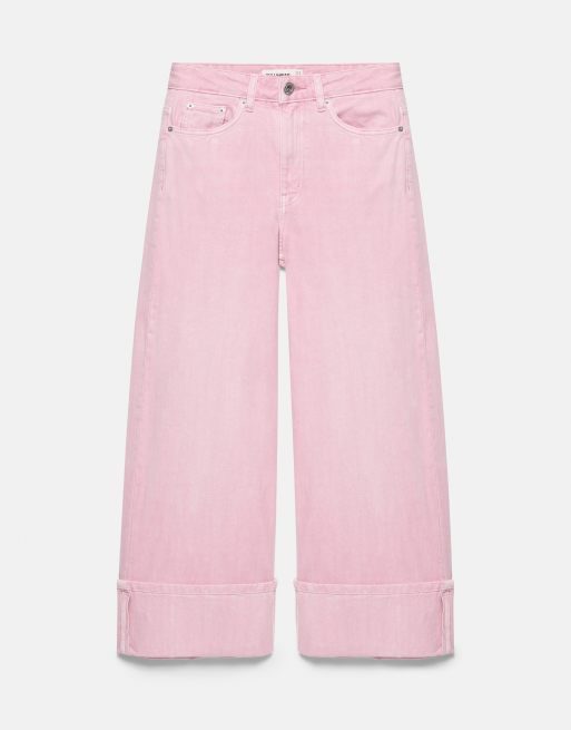 Pull&Bear cropped baggy jeans med opsmøgede kanter i pink, 6 af 7