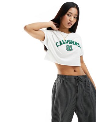 Pull&Bear cropped 'california' t-shirt in white