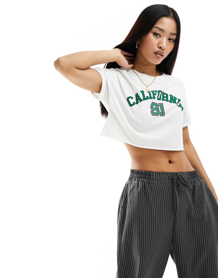 Pull & Bear Cropped 'california' T-shirt In White