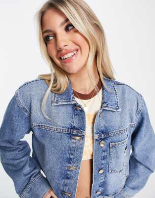 Pull&Bear - Cropped denim jack in vintage blauw
