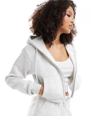 Pull & Bear Cropped Drawstring Hoodie In Gray Heather