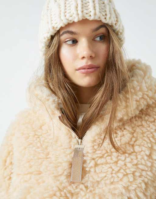 Women's Hooded Teddy Sherpa Jacket in Vintage Ecru