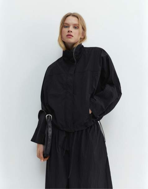 Pull&Bear Cropped jacket with high neck in black