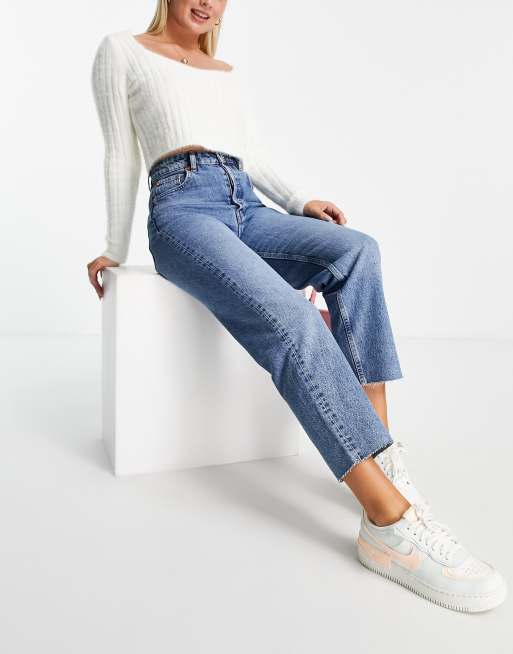 Pull&Bear - Cropped jeans met rechte pijpen in blauw