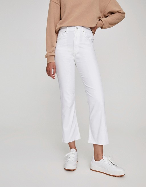 Pull&Bear cropped kick flare jeans in white