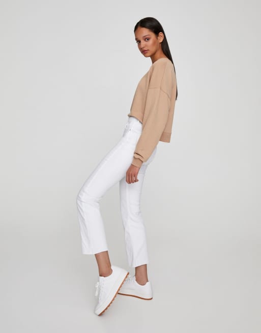 Pull&Bear low waist flare jeans in white