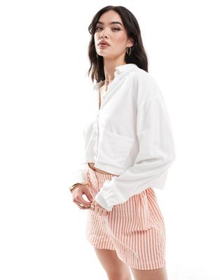 cropped linen shirt in white