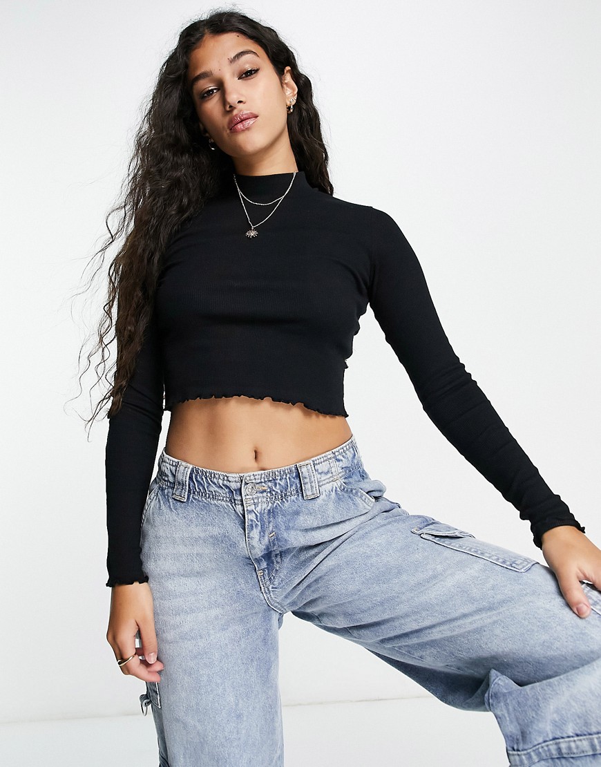 Pull & Bear cropped long sleeve T-shirt in black