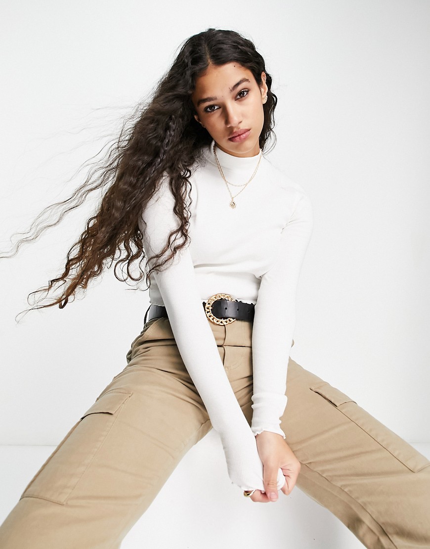 Pull & Bear cropped long sleeve T-shirt in white