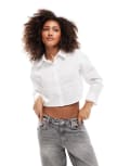 [Pull & Bear] Pull & Bear cropped long sleeved shirt in white L WHITE