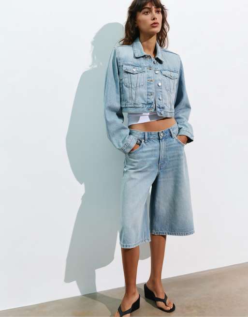 Pull&Bear - Cropped lyseblå denimjakke, 3 af 7