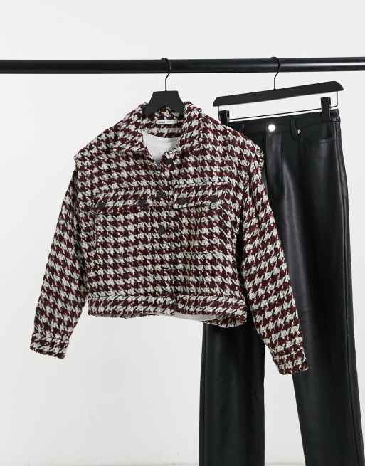 Pull&Bear - Cropped overskjorte i tern - Del af sæt