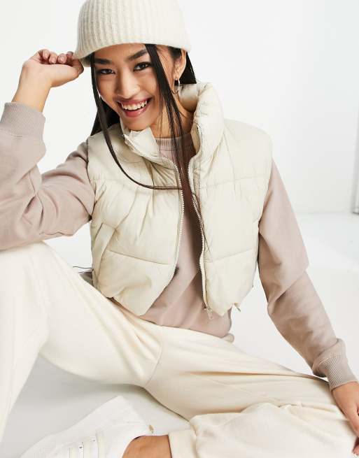 Pull&Bear cropped padded gilet in ecru
