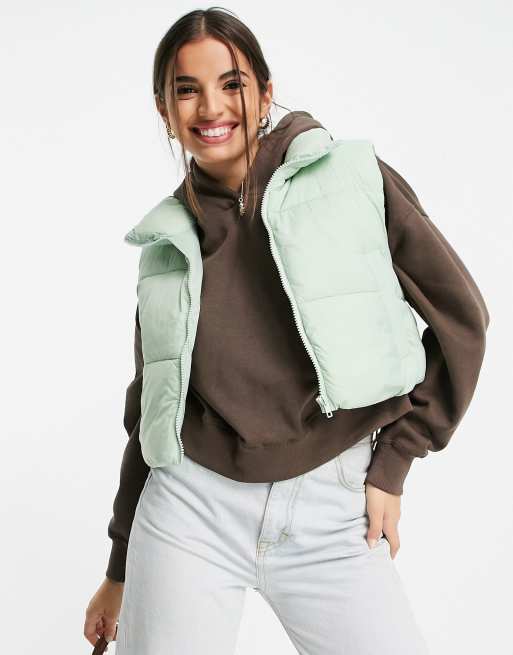 CROPPED PUFFER GILET - Light green