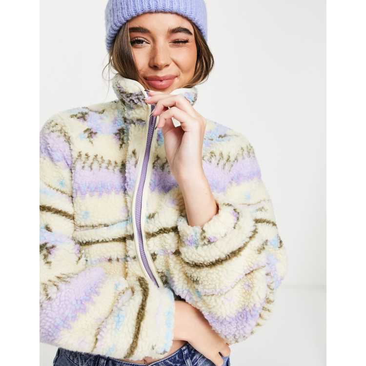 Pull Bear cropped printed teddy jacket in multi ASOS