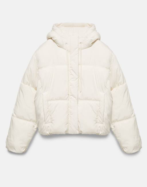 Pull&Bear cropped pufferjack met capuchon in beige, 6 van 7