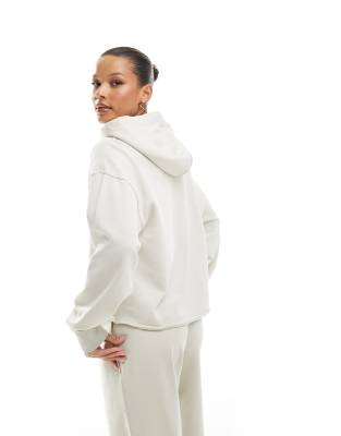 Pull & Bear Cropped Raw Edge Hoodie In Neutral