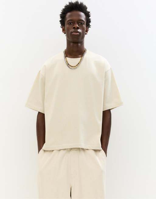 Pull&Bear - Cropped sandfarvet T-shirt