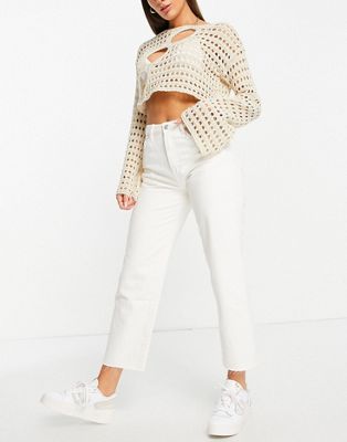 Pull&Bear cropped straight jeans in off white