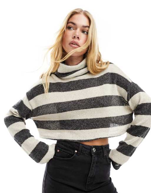 Yuccalley Women's Color Block Hoodie - Striped Long Sleeve V-Neck Top, Soft Rayon Blend (F-White, Small) - View #2