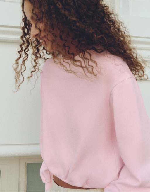 Pull&Bear cropped sweatshirt med rund hals i pink, 4 af 7