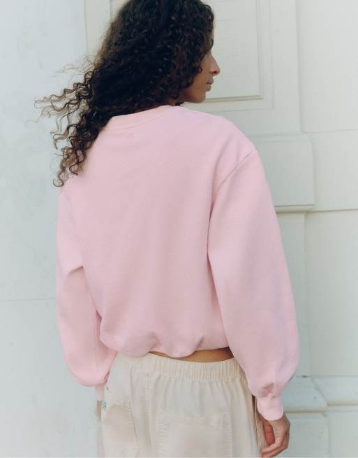 Pull&Bear cropped sweatshirt met ronde hals in roze, 3 van 7