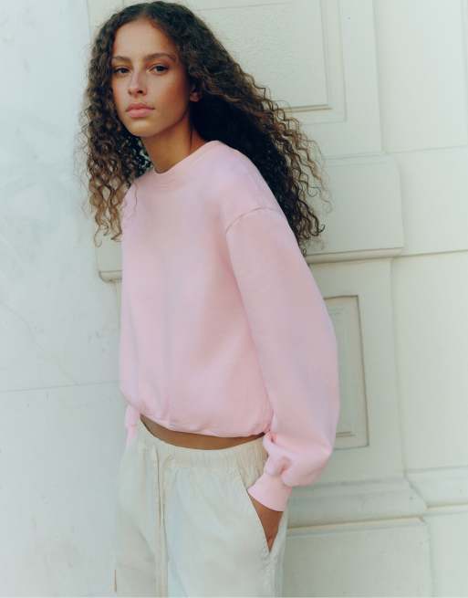 Pull&Bear cropped sweatshirt met ronde hals in roze, 5 van 7