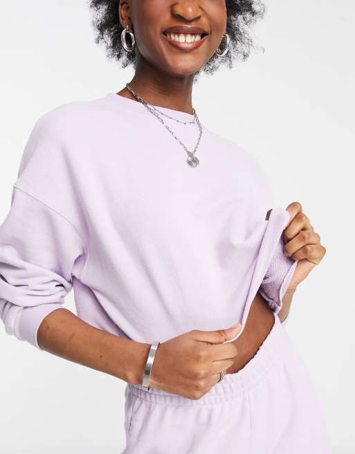 Pull Bear cropped sweatshirt shorts set in lilac ASOS