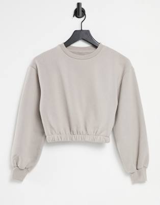 Pull & Bear cropped sweatshirt with elasticated waist in stone-Grey