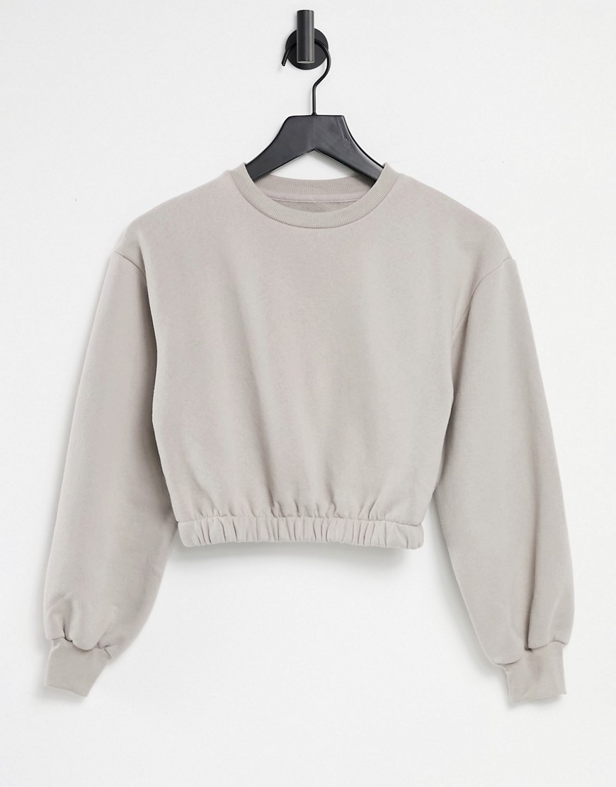 Pull & Bear cropped sweatshirt with elasticated waist in stone-Grey