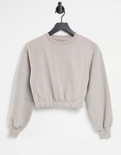 Pull&Bear cropped sweatshirt with elasticated waist in stone