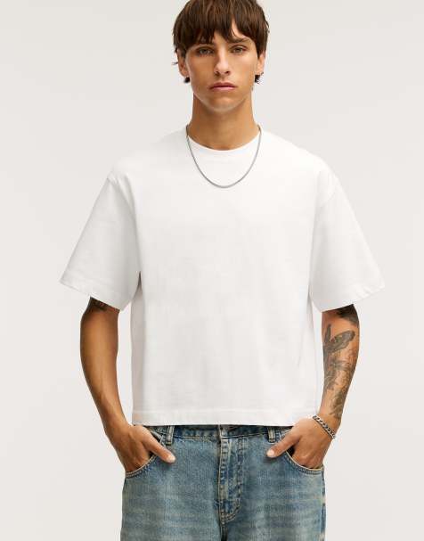 Pull&Bear - Cropped T-shirt i råhvid - view 1