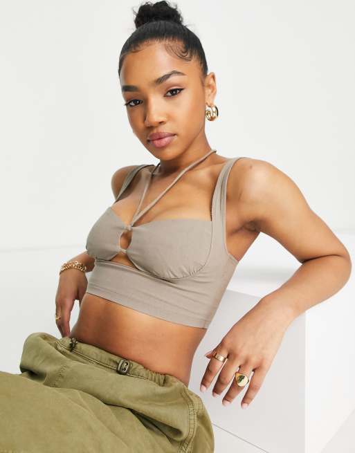 Pull&Bear - Cropped top met cupdetail in camel