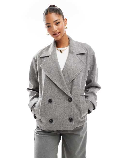 Pull&Bear - Cropped trenchcoat met wollook in grijs