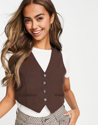 Pull&Bear cropped waistcoat co-ord in brown
