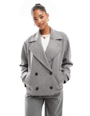 Pull & Bear Cropped Wool Look Trench Coat In Gray