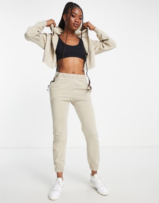 Pull Bear cropped zip through hoodie in sand part of a set ASOS